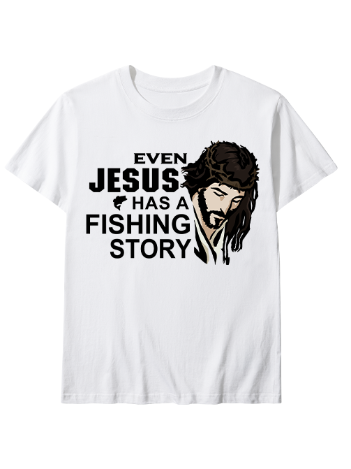 Even Jesus Has a Fishing Story Artistic Portrait Unisex Classic Cotton Tee