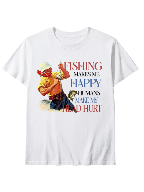 Fishing Makes Me Happy Retro Male Angler Unisex Classic Cotton Tee