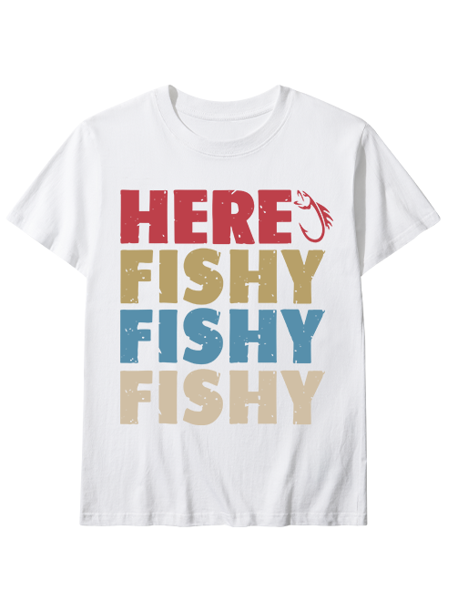 Here Fishy Fishy Fishy Playful And Colorful Unisex Classic Cotton Tee