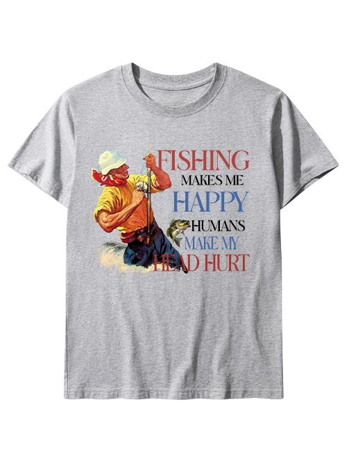 Fishing Makes Me Happy Retro Male Angler Unisex Classic Cotton Tee