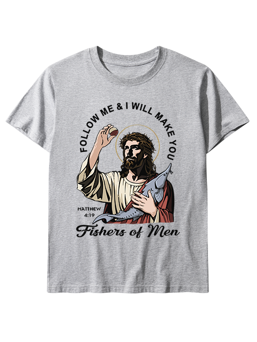 Follow Jesus and Become Fishers of Men Unisex Cotton Tee