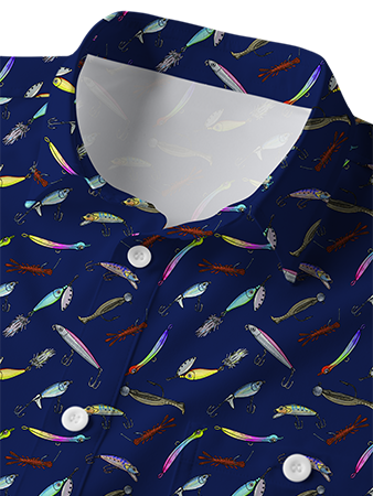 Stylish Colorful Fishing Lure Button Up Shirt