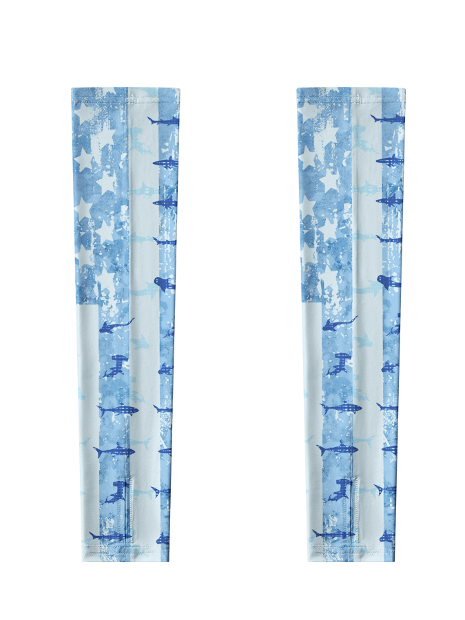 Patriotic Shark Silhouette Hawaiian Full Print Sun Protection Arm Sleeves
