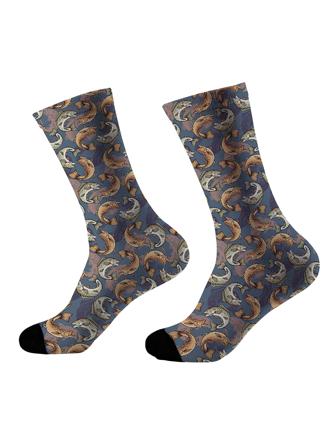 Trout Play Harbor Full Print Fishing Socks