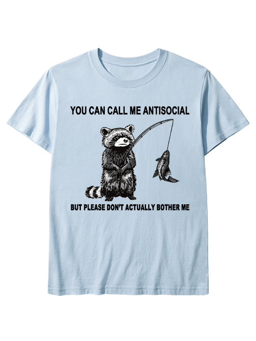 Antisocial Raccoon Fishing Humor  Unisex Classic Cotton Tee