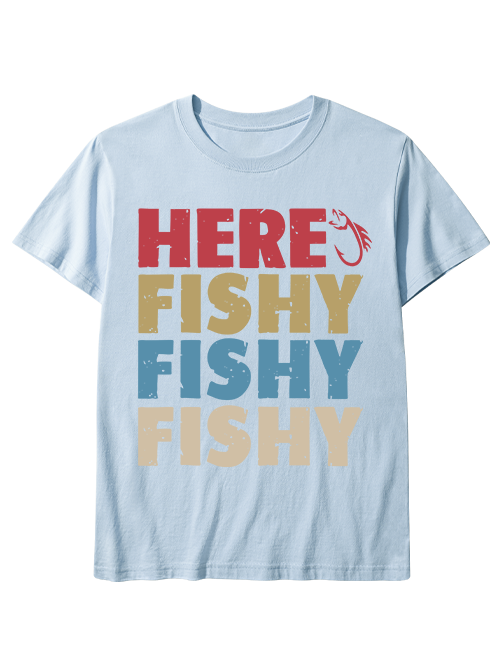 Here Fishy Fishy Fishy Playful And Colorful Unisex Classic Cotton Tee