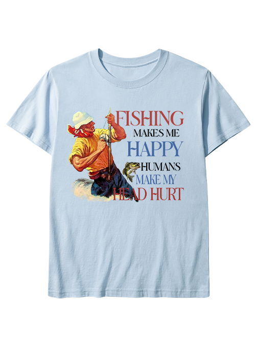 Fishing Makes Me Happy Retro Male Angler Unisex Classic Cotton Tee