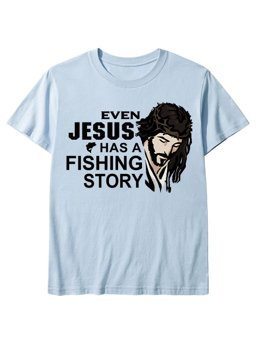 Even Jesus Has a Fishing Story Artistic Portrait Unisex Classic Cotton Tee