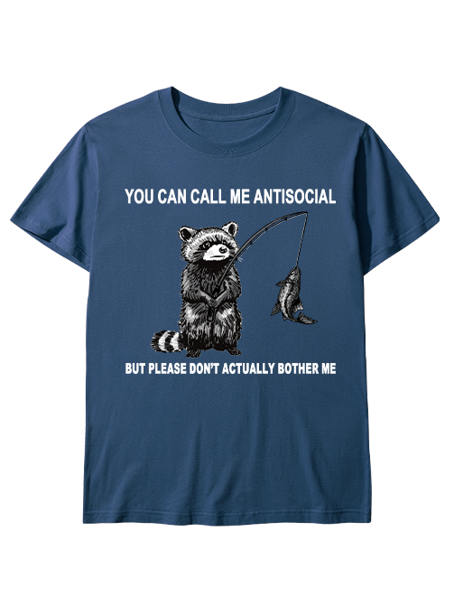 Antisocial Raccoon Fishing Humor  Unisex Classic Cotton Tee