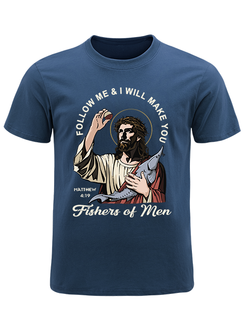 Follow Jesus and Become Fishers of Men Unisex Cotton Tee