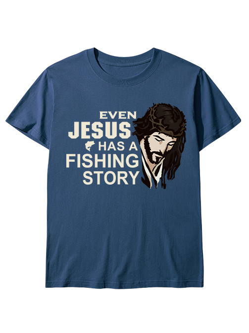 Even Jesus Has a Fishing Story Artistic Portrait Unisex Classic Cotton Tee