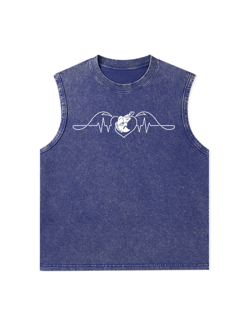 Fishing Heart Beat Pulse Unisex Washed Cotton Tank