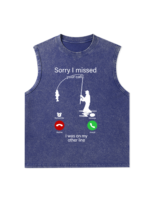I Was on My Fishing Line Funny Unisex Washed Cotton Tank