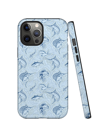 Saltwater Fish and Contour Map Minimalist Full Print iPhone Case