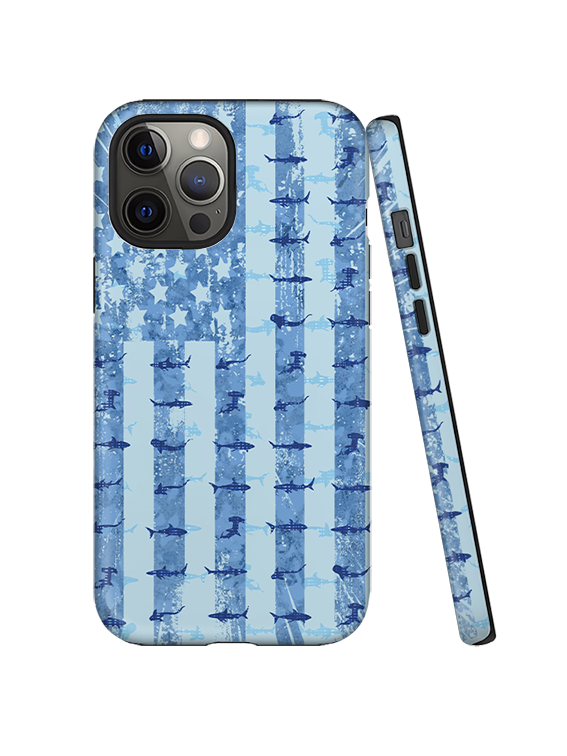 Patriotic Shark Silhouette Hawaiian Full Print iPhone Case