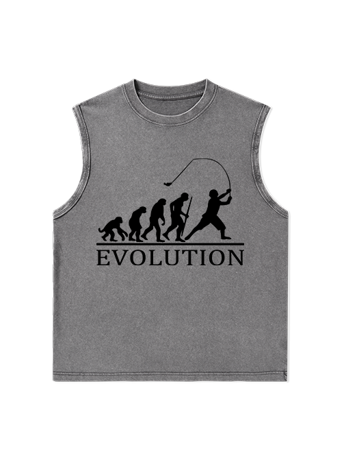 Evolution of a Fisherman Funny Unisex Washed Cotton Tank