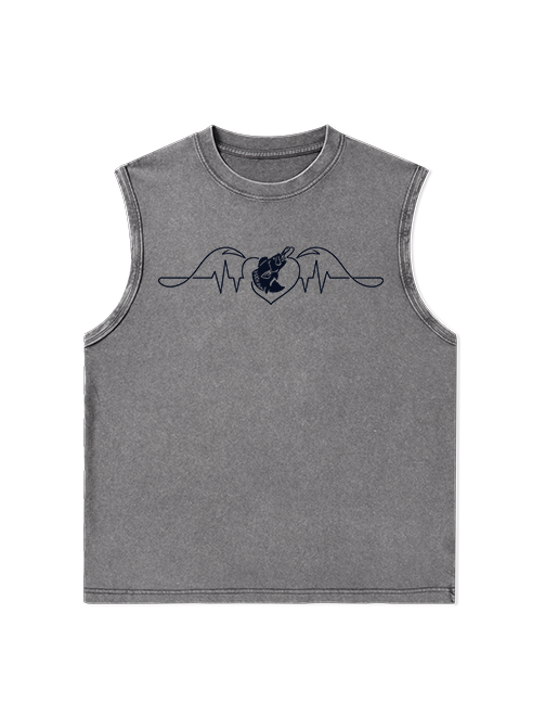 Fishing Heart Beat Pulse Unisex Washed Cotton Tank