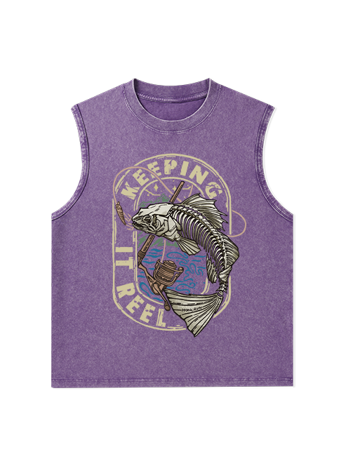 Keeping It Reel Bass Skeleton Unisex Washed Cotton Tank