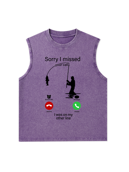 I Was on My Fishing Line Funny Unisex Washed Cotton Tank