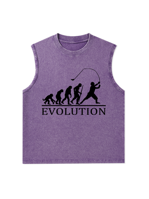 Evolution of a Fisherman Funny Unisex Washed Cotton Tank