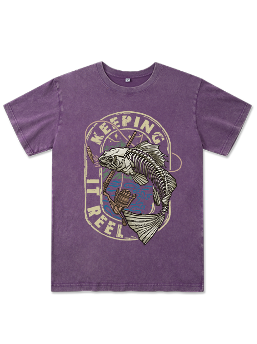 Keeping It Reel Bass Skeleton Unisex Washed Cotton T-Shirt