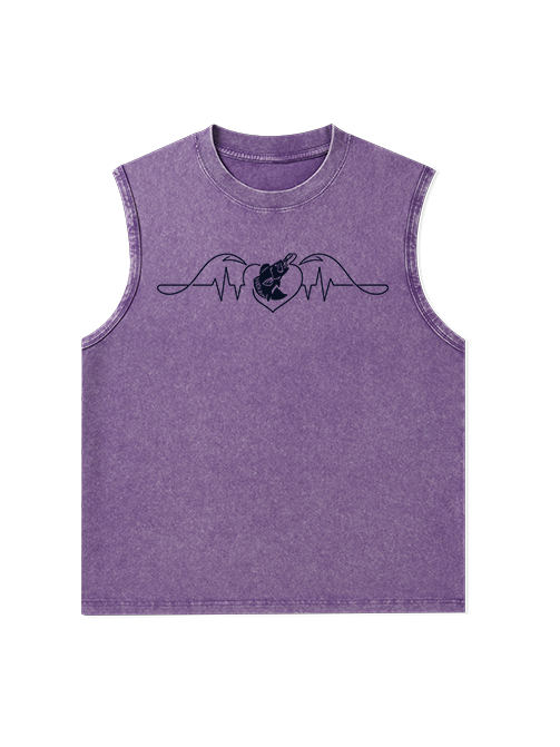 Fishing Heart Beat Pulse Unisex Washed Cotton Tank