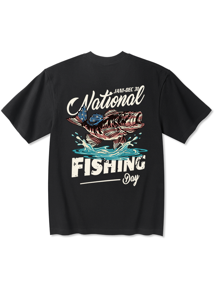 Everyday is National Fishing Day Humor Unisex Heavyweight Cotton T-Shirt