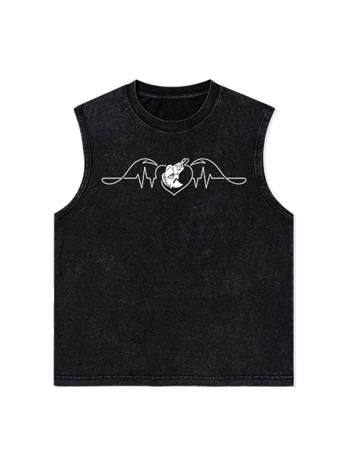 Fishing Heart Beat Pulse Unisex Washed Cotton Tank