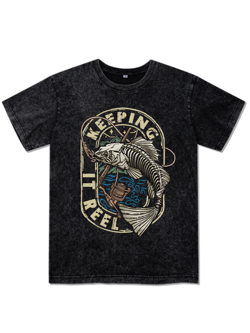 Keeping It Reel Bass Skeleton Unisex Washed Cotton T-Shirt