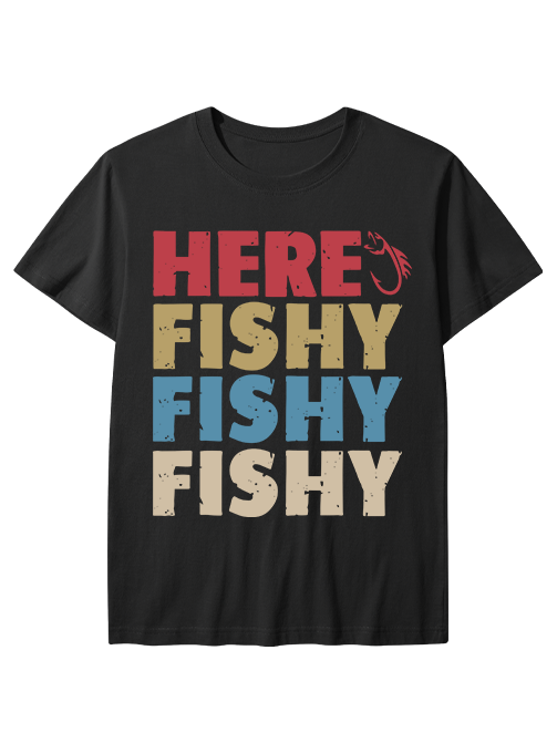 Here Fishy Fishy Fishy Playful And Colorful Unisex Classic Cotton Tee