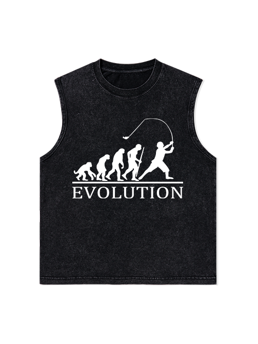 Evolution of a Fisherman Funny Unisex Washed Cotton Tank