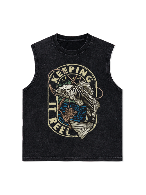 Keeping It Reel Bass Skeleton Unisex Washed Cotton Tank