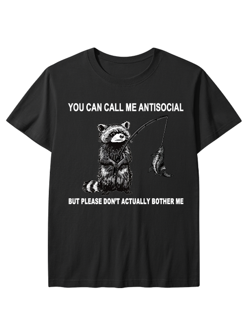 Antisocial Raccoon Fishing Humor  Unisex Classic Cotton Tee