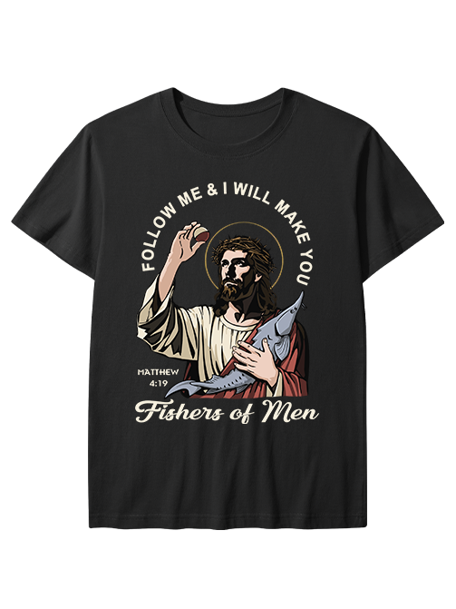 Follow Jesus and Become Fishers of Men Unisex Cotton Tee