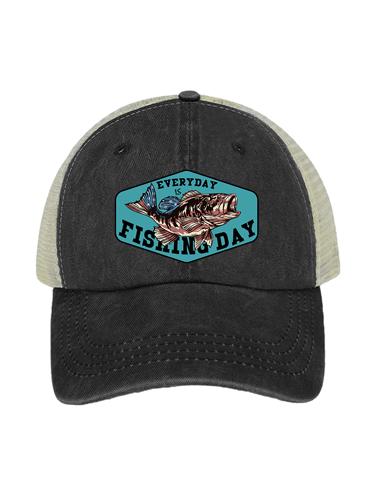 Everyday is National Fishing Day Humor Unisex Vintage Washed Meshback Hat