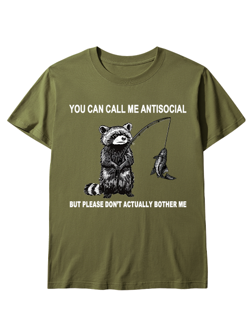 Antisocial Raccoon Fishing Humor  Unisex Classic Cotton Tee