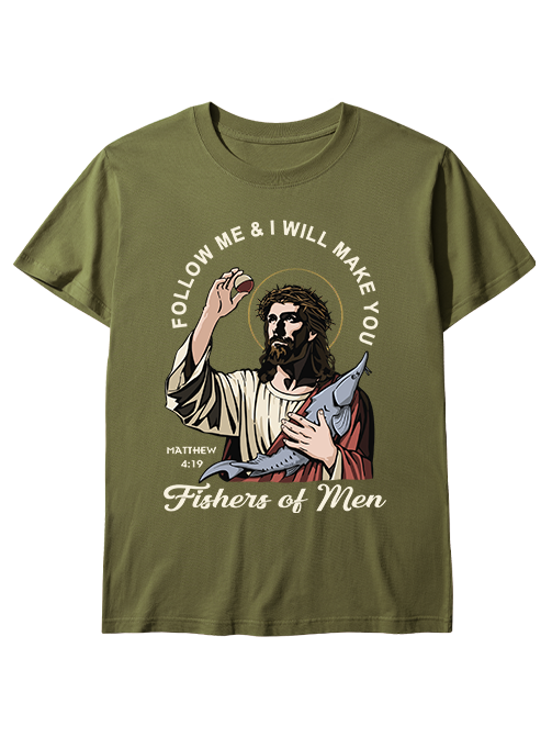 Follow Jesus and Become Fishers of Men Unisex Cotton Tee