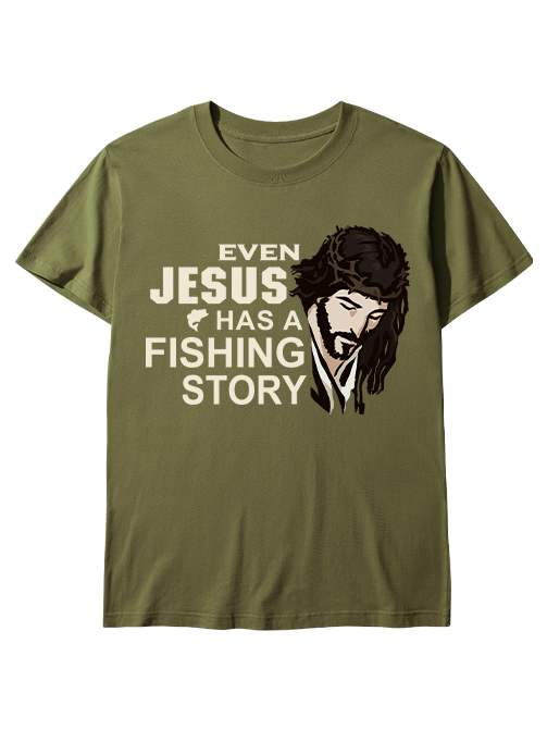 Even Jesus Has a Fishing Story Artistic Portrait Unisex Classic Cotton Tee