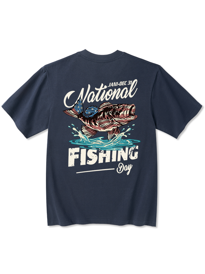 Everyday is National Fishing Day Humor Unisex Heavyweight Cotton T-Shirt