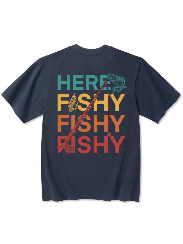 Here Fishy Fishy Fishy Funny Unisex Heavyweight Cotton T-Shirt