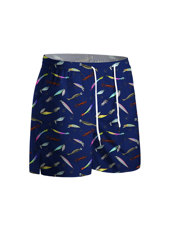 Stylish Colorful Fishing Lure Quick-Dry Drawstring Shorts