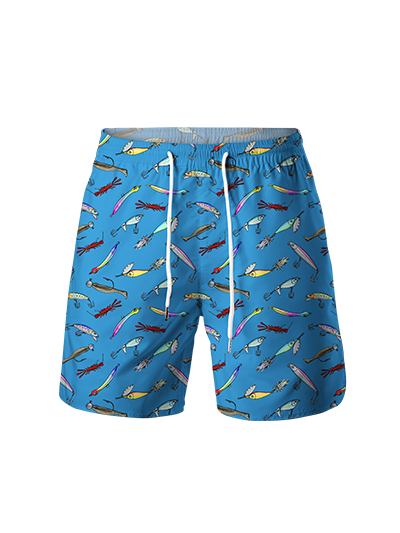 Stylish Colorful Fishing Lure Quick-Dry Drawstring Shorts