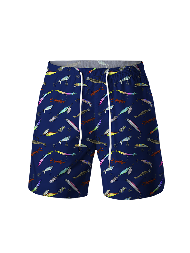 Stylish Colorful Fishing Lure Quick-Dry Drawstring Shorts