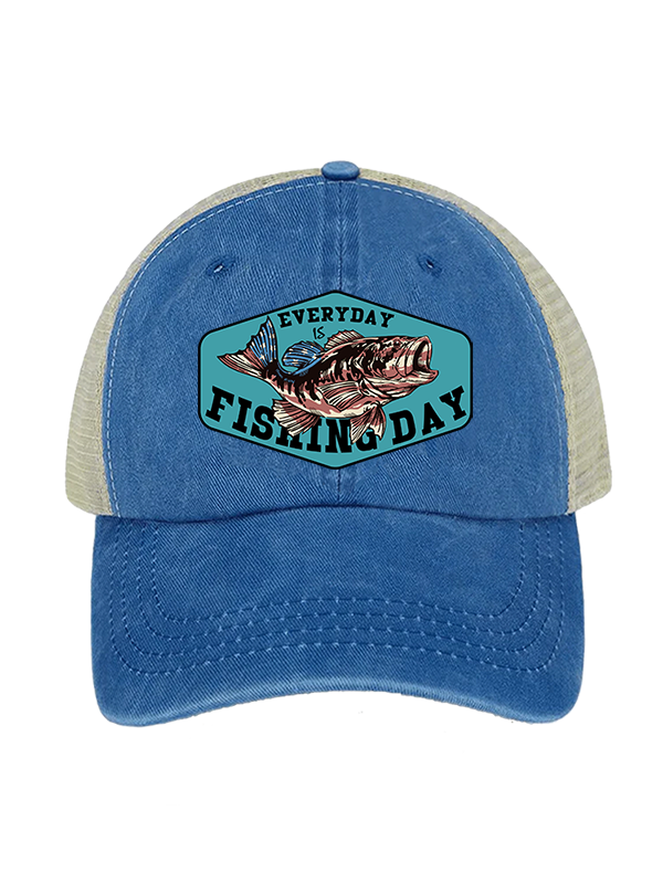 Everyday is National Fishing Day Humor Unisex Vintage Washed Meshback Hat