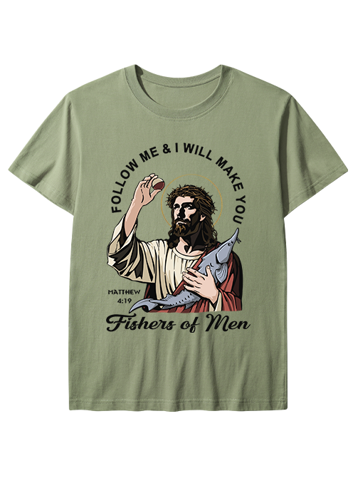 Follow Jesus and Become Fishers of Men Unisex Cotton Tee