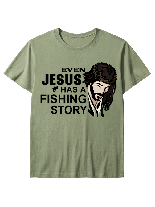 Even Jesus Has a Fishing Story Artistic Portrait Unisex Classic Cotton Tee