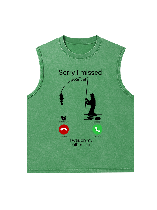 I Was on My Fishing Line Funny Unisex Washed Cotton Tank