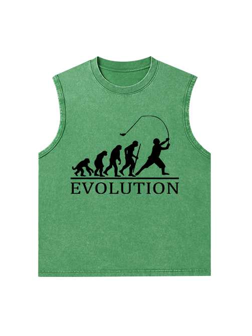 Evolution of a Fisherman Funny Unisex Washed Cotton Tank