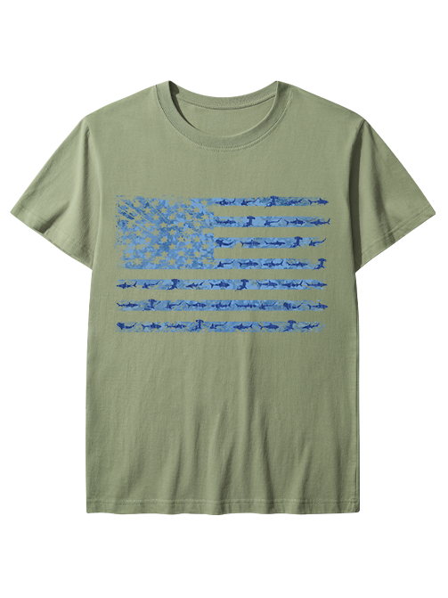 Patriotic Angler American Flag Fishing Unisex Classic Cotton Tee