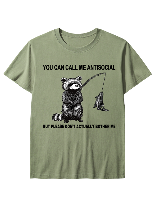 Antisocial Raccoon Fishing Humor  Unisex Classic Cotton Tee